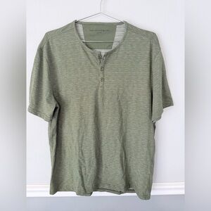 John Varvatos USA Men L Henley Short Sleeve Shirt Green Button